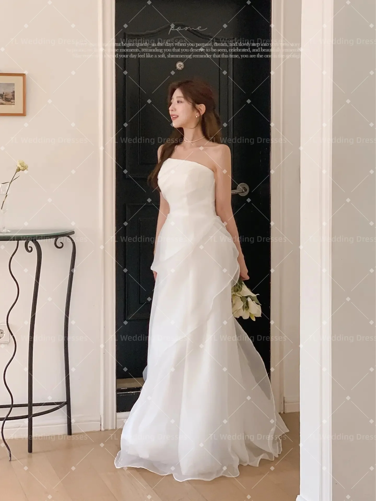 TL Customized White Organza Wedding Dress Strapless Layered A Line Bridal Gowns Korean Civil Ceremony Party Wear Vestidos