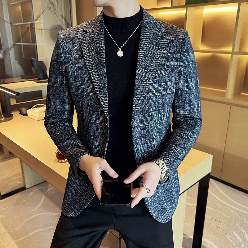 

Осенний новый мужской костюм: модный приталенный повседневный пиджак в западном стиле