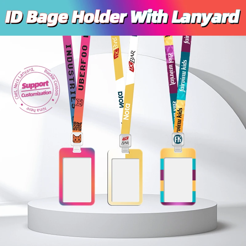 Custom Plastic Hard ID Badge Holders With Lanyards Key chain Strap Logo Printing For Students/Business/Staff High Quality