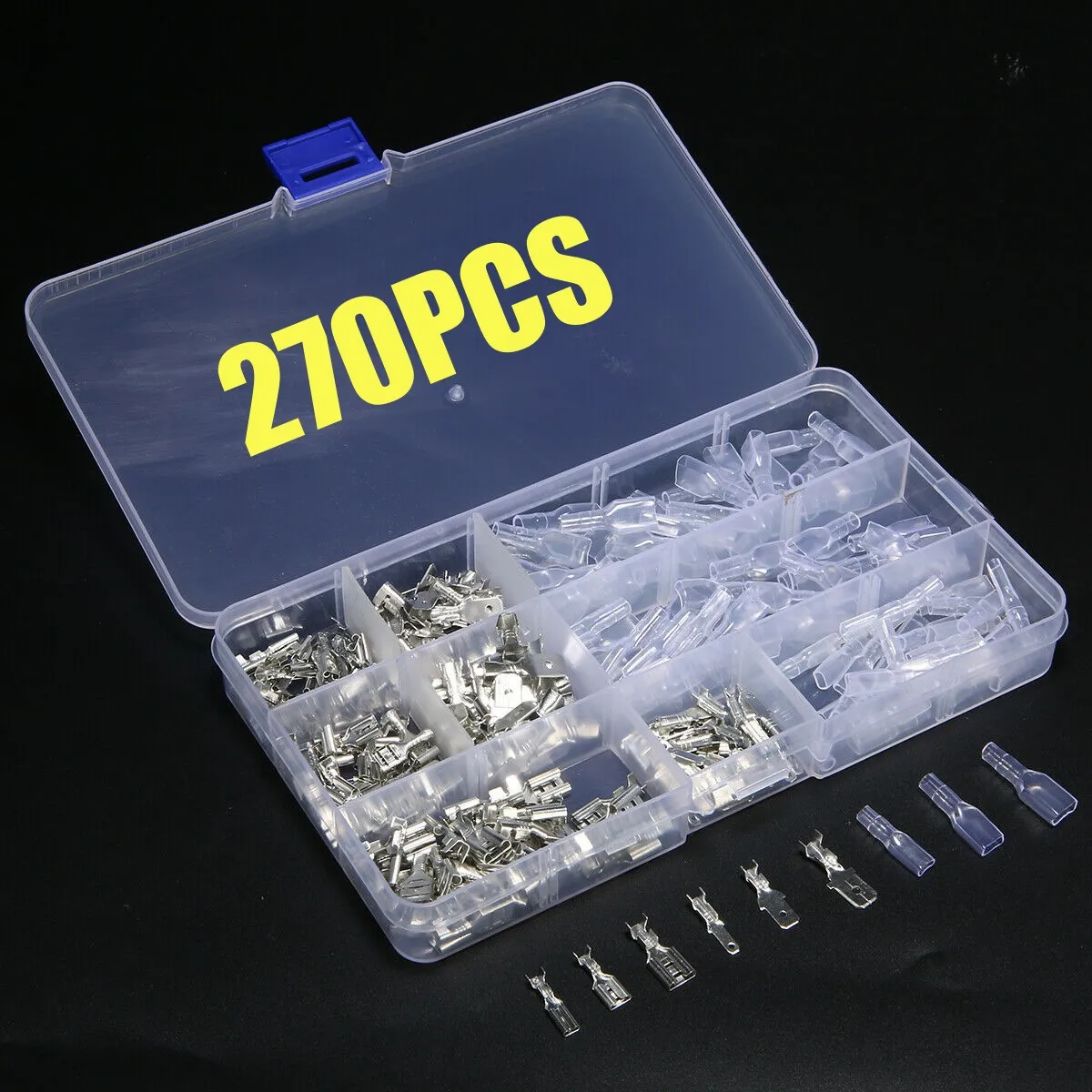 

Box-packed 270PCS 2.8/4.8/6.3mm Insulated Wire Spade Crimp Connector Plug Press-Insert Spring Insert Splice Terminals