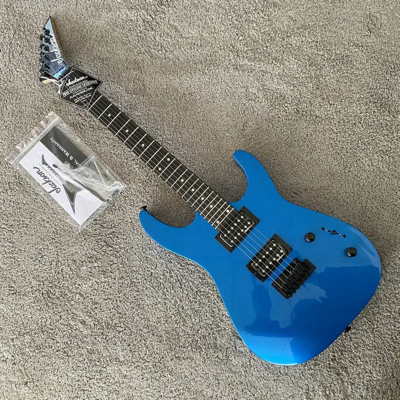 Guitarra Eléctrica Auténtica Jackson JS12 Dinky Azul Metálico de 24 Trastes, Cuerpo Sólido, Puente de Trémolo de 2 Puntos, para Principiantes y Profesionales