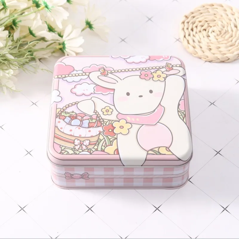 7 Inch Cute Bear Bunny Metal Storage Box Empty Iron Containers Square Tin Case for Candy Cookies Packaging Christmas Gift Box