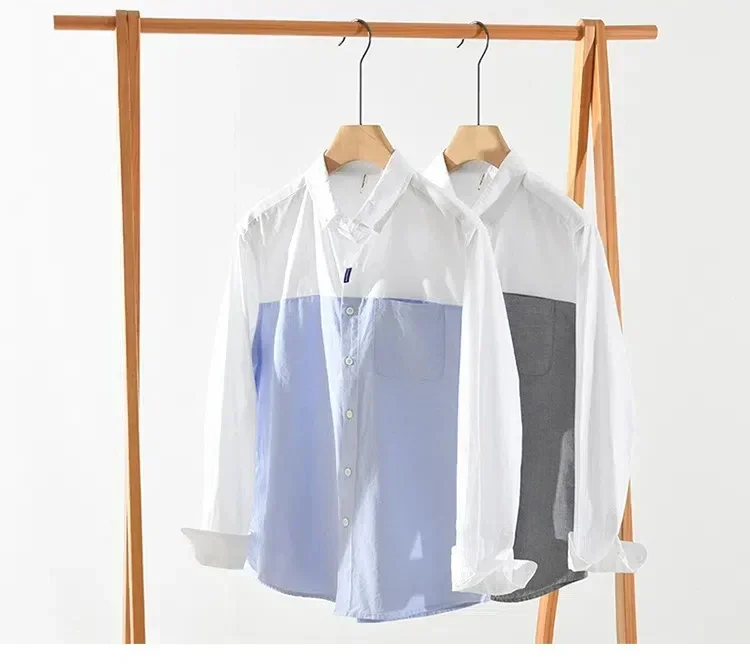 

Корейская модная новая мужская рубашка с длинным рукавом, уличная дизайнерская рубашка в стиле пэчворк, весенне-осенняя повседневная рубашка из чистого хлопка, мужская верхняя одежда, оксфордская одежда