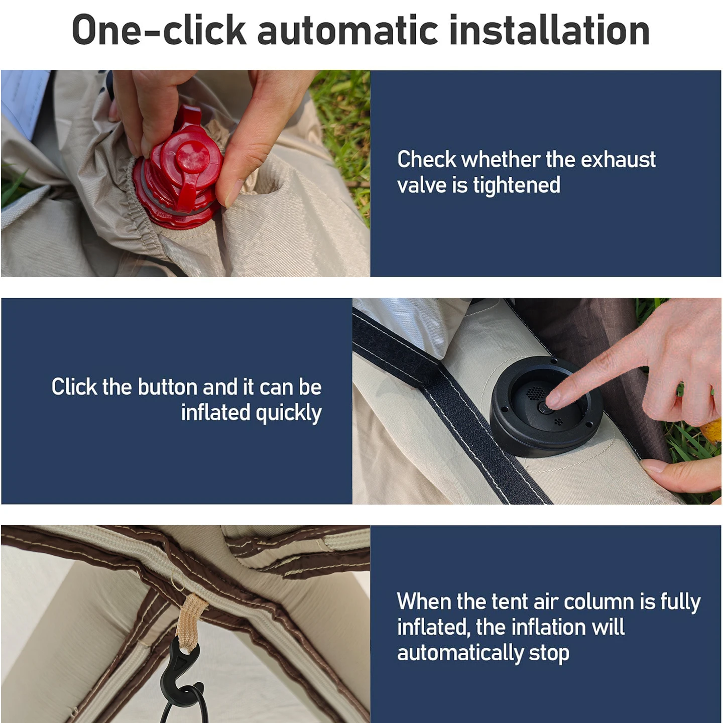 Tenda Camping Tiup Otomatis, Mudah Dipasang untuk 3-6 Orang, Tenda Glamping Luar Ruangan yang Dapat Diisi Angin, Dilengkapi dengan Pompa Udara Terintegrasi