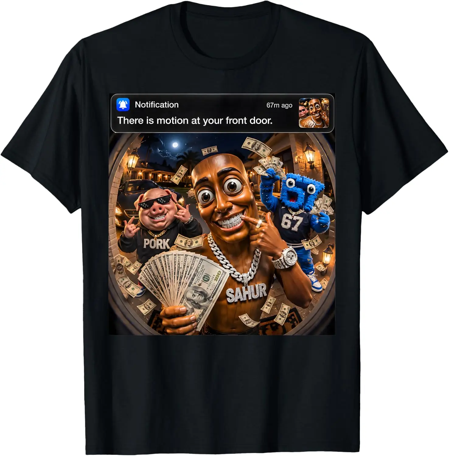 John Pork Tung Sahur 67 Meme Funny Brainrot T-Shirt Breathable, heavyweight pure cotton short-sleeve top—stylish, plus-size, and suitable for year-round wear with a sporty, casual vibe