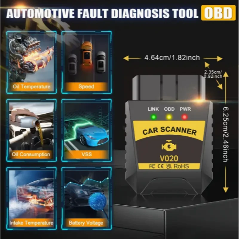 Bluetooth V020 OBD2 Scan Tool Read/Clear Engine Fault Code And Clear Car Scanner Automotive Fault Diagnostic Tool