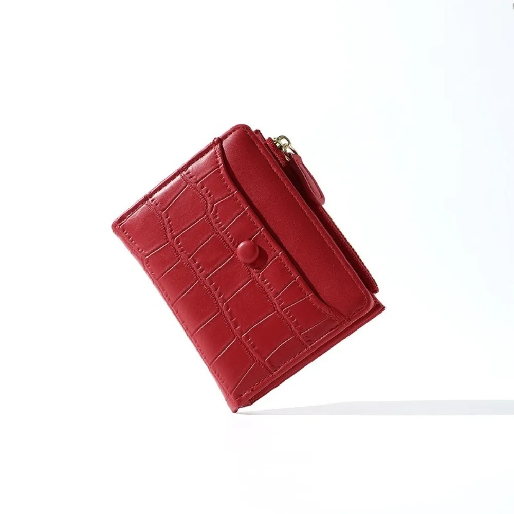 

Multi Card Slot Crocodile Pattern Wallet Waterproof Short PU Leather Coin Purse Fold Solid Color Multiple Card Holder School