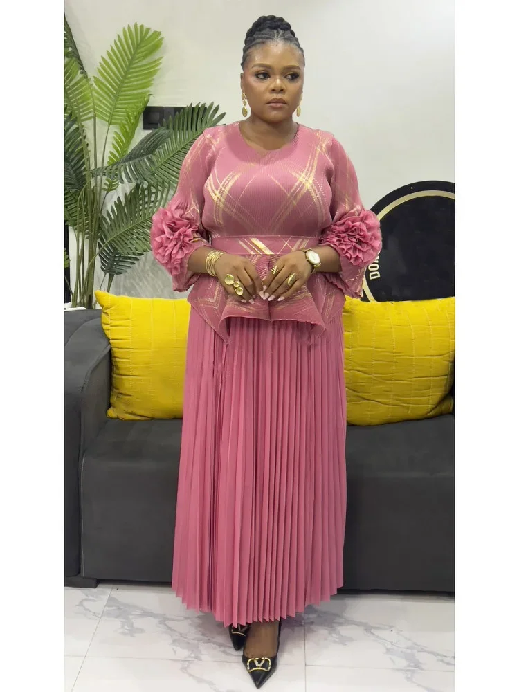 EGRM プリーツスカートセット女性のための 2025 新ファッション O ネック長袖トップ + ハイウエスト A ラインスカート 2 点セット 6R7519