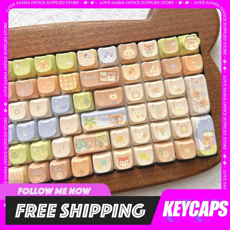 Animal Crossing Keycaps Cute MAO/MOA 142 Keys PBT Customized Cat Keycaps Thermal Sublimation for Mechanical Keyboard Gift