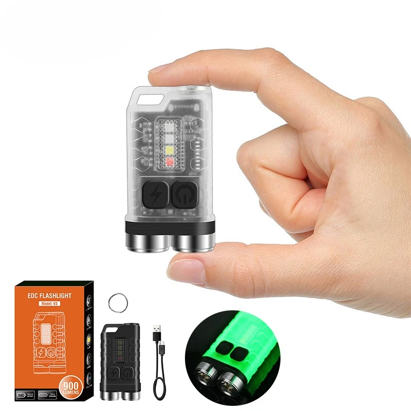 

V3 EDC Flashlight Keychain Light 900 Lumens Handheld Portable Super Bright TYPE-C USB Charging Port Emergency Work Camping Light