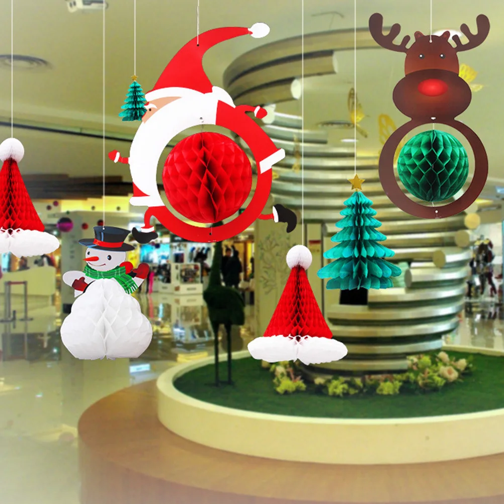 

2Pcs Snowman Hanging Christmas Decorations Honeycomb Paper Pendants Party Favors Tree Ornaments Holiday Decor Christmas Hanging