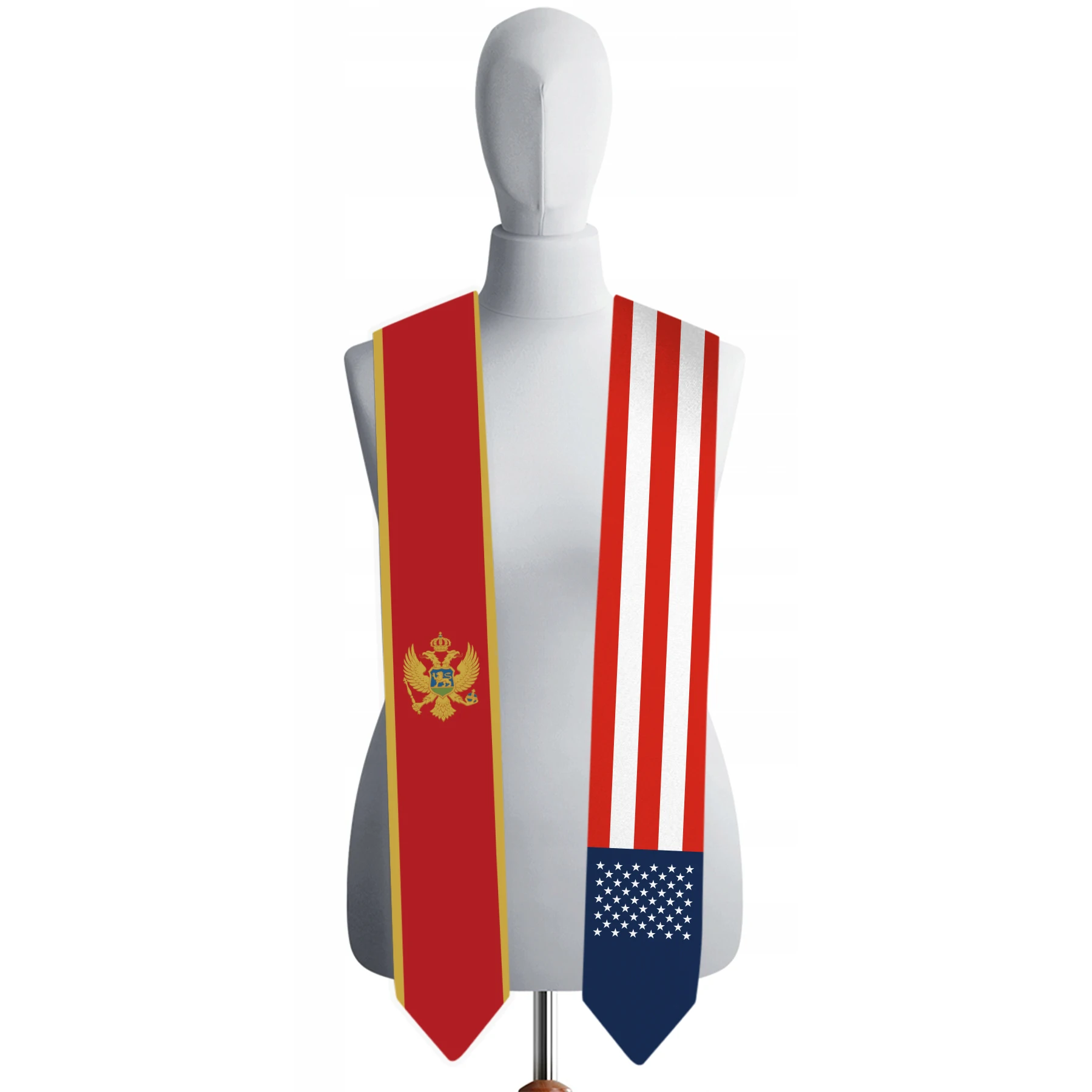 13x180cm USA And Montenegro Flag Graduation Sash Bachelor Gown Accessory Graduation Sash Scarf