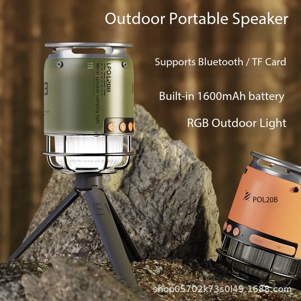 Metal Bluetooth Speakers TF Card Outdoor Speaker IPX5 Waterproof Camping Lamp LED/SOS Emergency Mode for Party Outdoor Travel