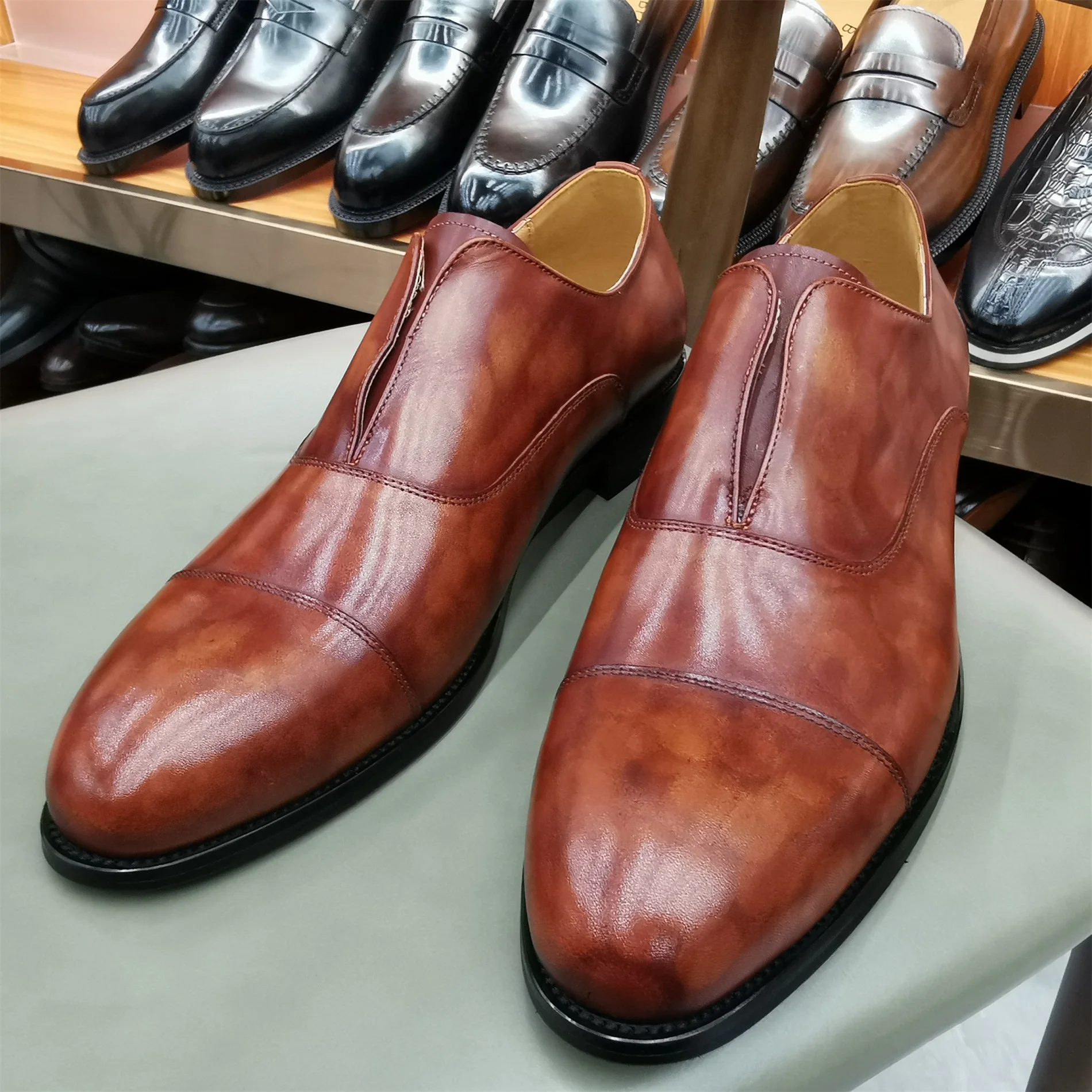 

oxford patina captoe brown genuine calf leather men's shoe business ready shoe handmade can be quickly delivered or custom ﻿