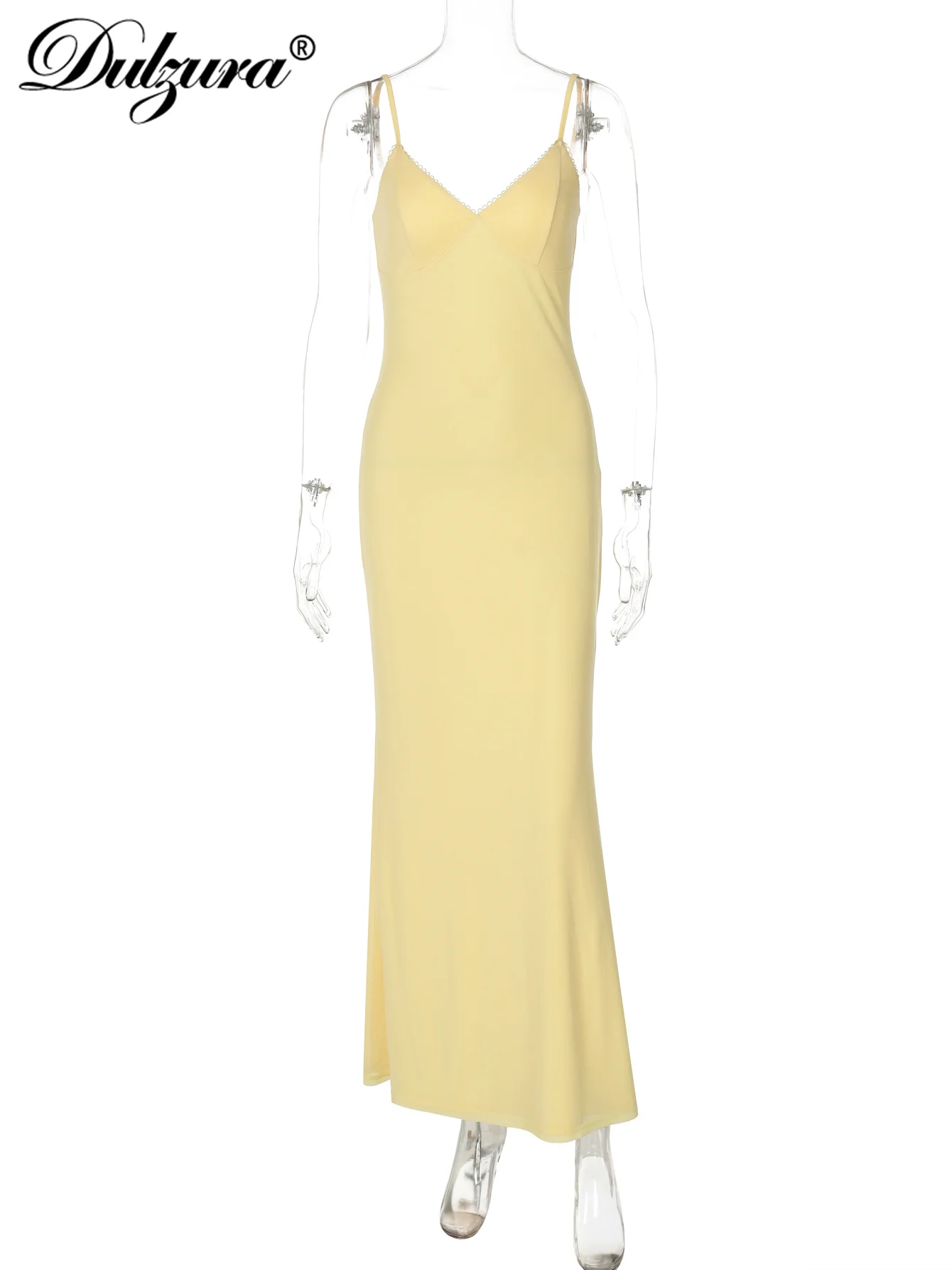 Dulzura sans manches dos nu moulante maille Cami robe Maxi femmes solide Sexy décontracté robe longue fête Club rue vêtements d'été