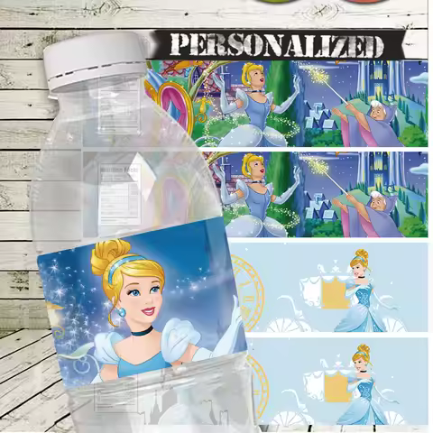 24pcs Cartoon Cinderella Birthday Party Bottle Sticker Princess Party Mineral Water Bottle Label Birthday Decorations Supplies