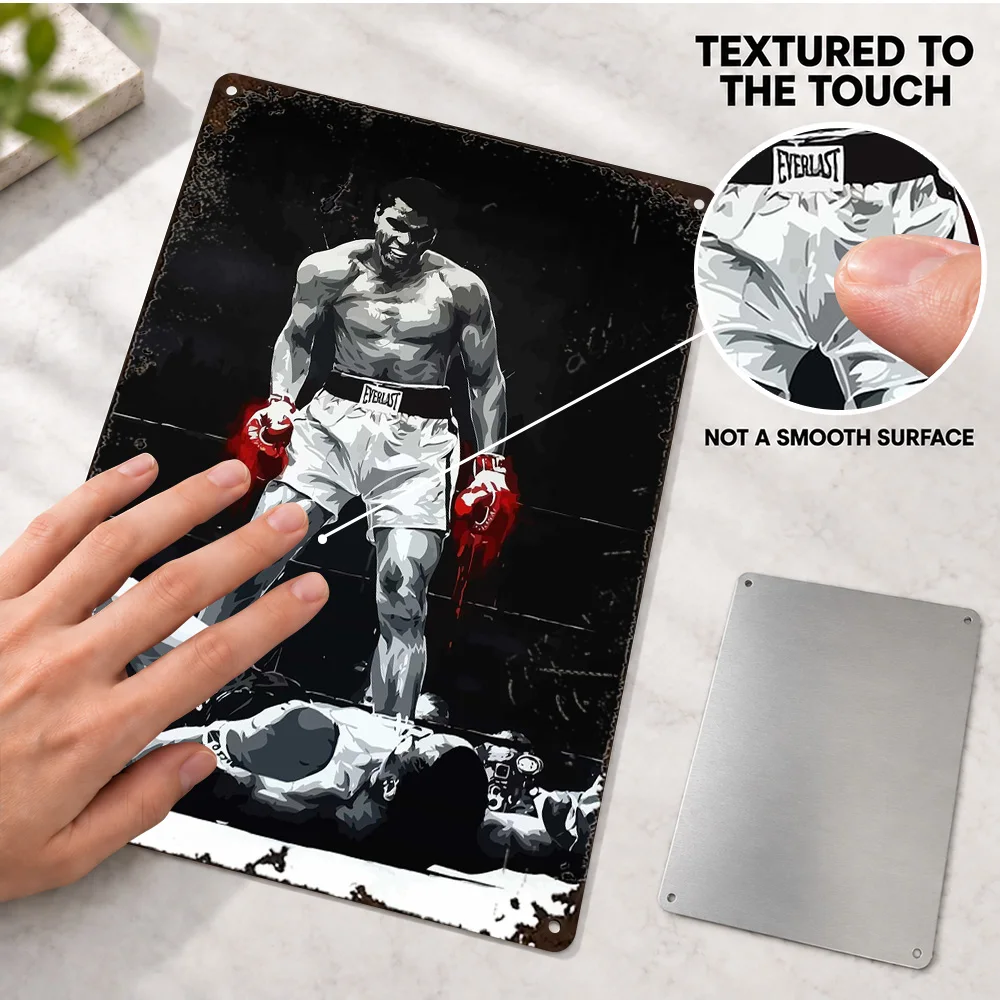 Muhammad Ali KO Textured Metal Poster Customized Aluminum Sign Vector Illustration Wall Art For Bedroom Boxing Enthusiast Gift