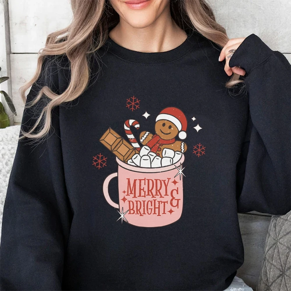 Retro Gingerbread Christmas Sweatshirt, Merry Christmas Coffee Sweatshirt, Womens Holiday Sweater, Hot Cocoa Long Sleeve Shirt