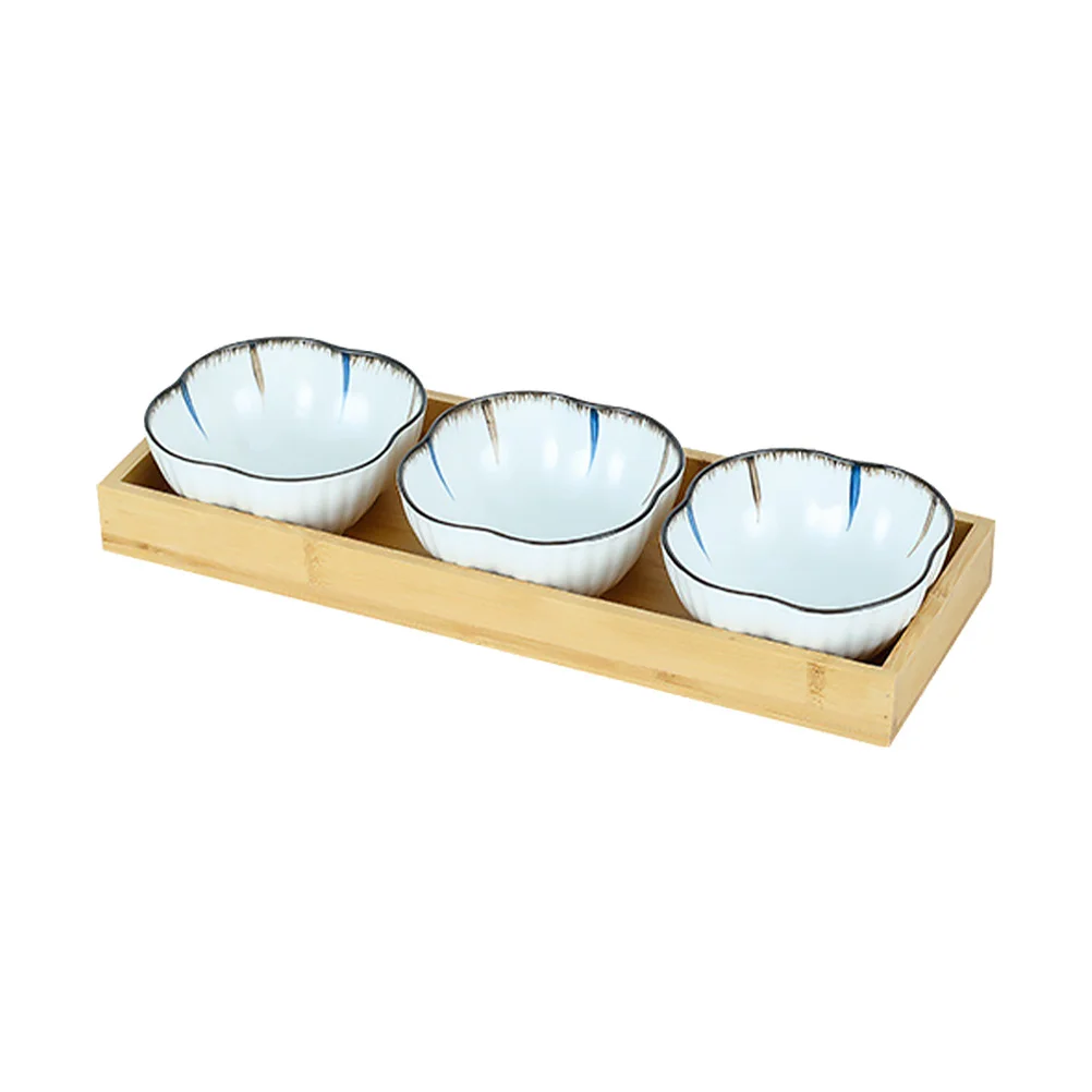 

1Set Japanese Style Snack Small Plate Ceramic Dish with Wooden Tray Perfect for Sauce Condiments Appetizers Dried Fruit