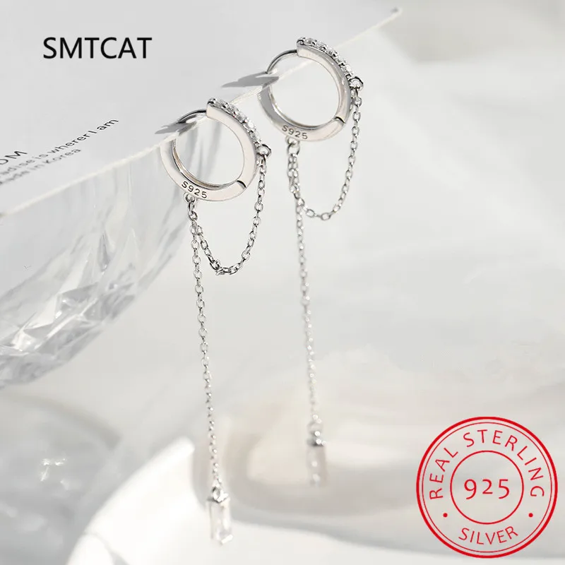 Prevent Allergy 925 Sterling Silver Tassel Chain Crystal Long Drop Earrings for Women 2021 Trend New boucle oreille femme