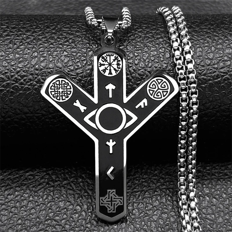 Norse Viking Rune Eye of Providence Compass Cross Pendant Necklace for Women Men Celtic Knot Symbol Chain Divination Jewelry view 4