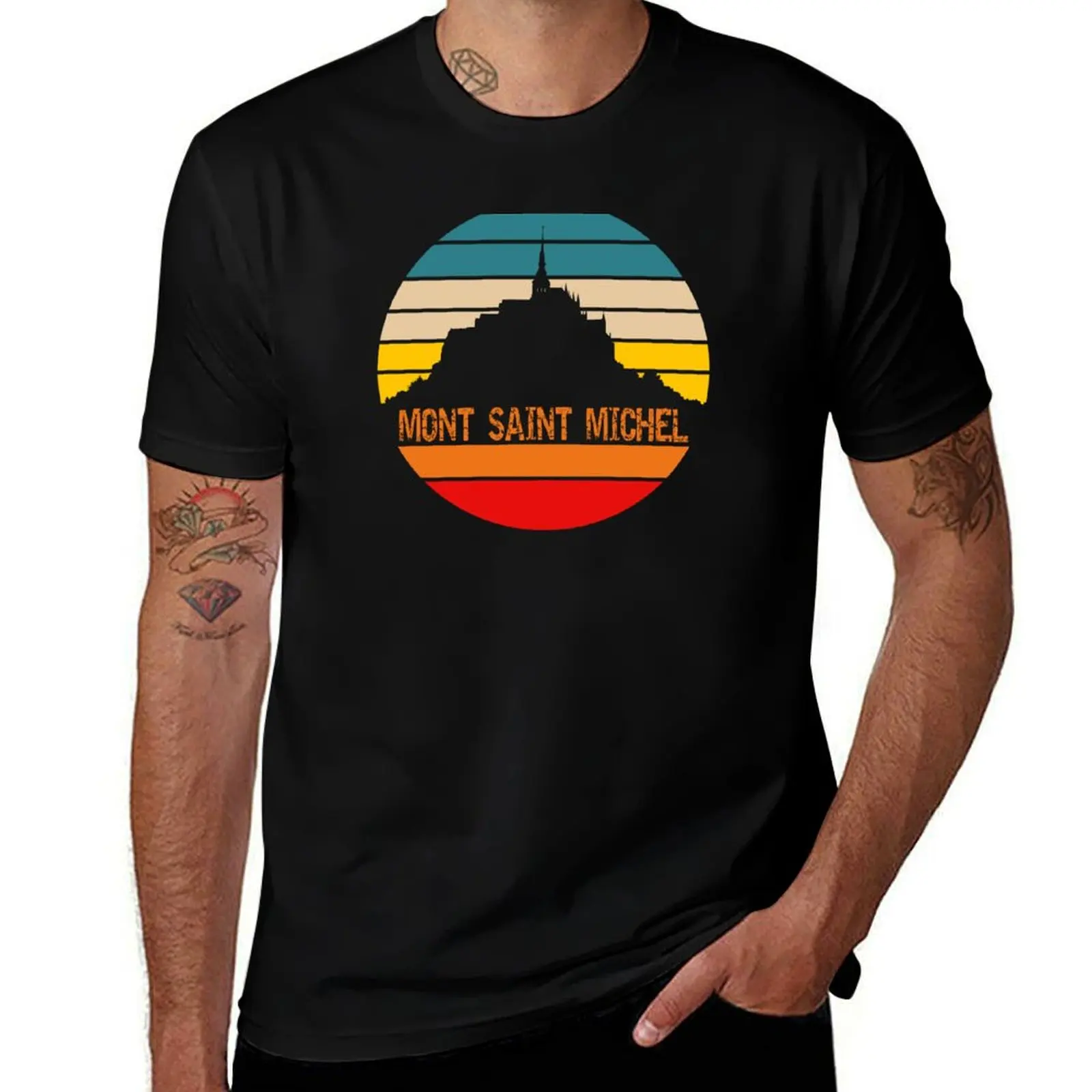 Mont Saint Michel France Locations Europe T-Shirt Basic Casual Short Sleeve Cotton Shirt