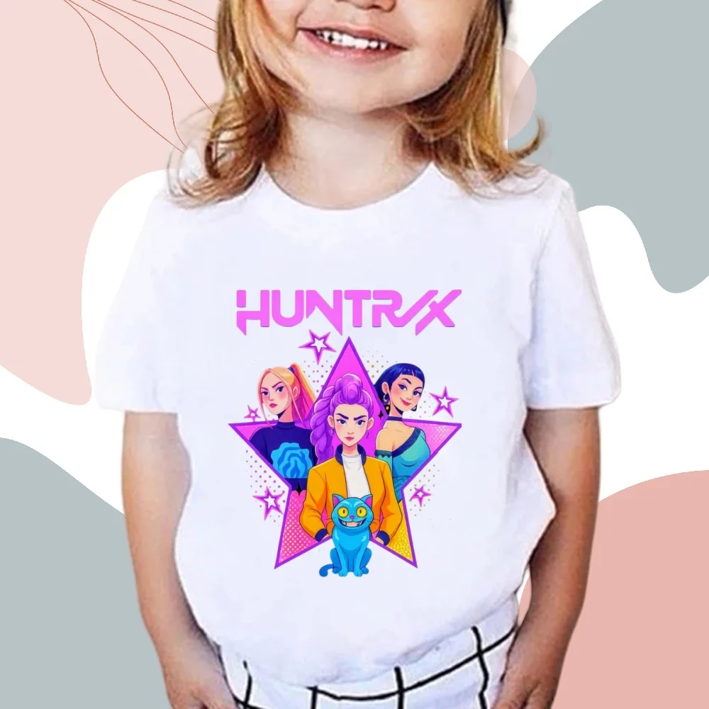 

2025 Movie Crew Neck Cartoon Girls Boys Tee Kids T-shirt KPop Demon Hunters Print Fashion Casual Tops Casual Baby Girl Clothes