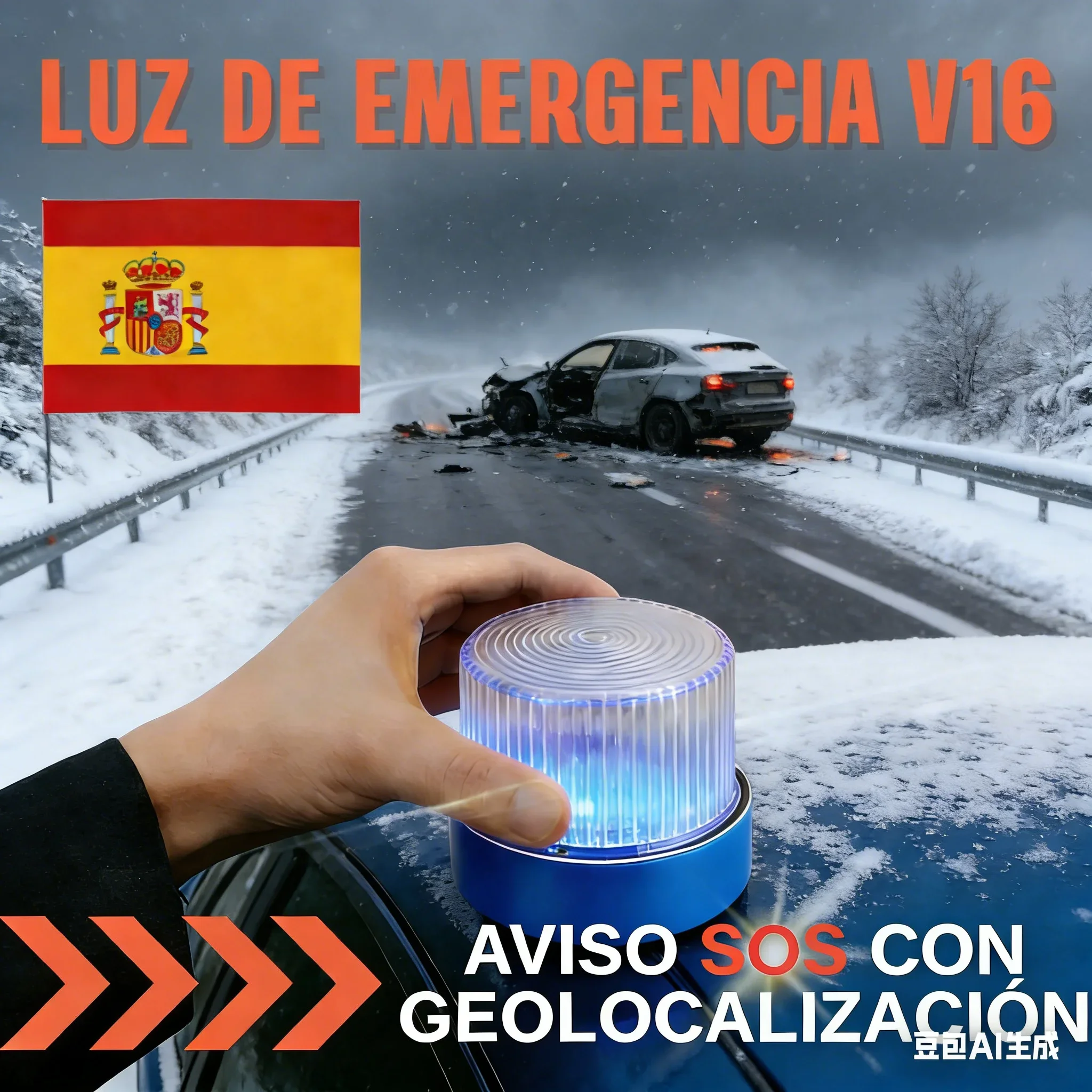 Car Emergency Light 2026 Latest Version DGT Approved Beacon V16 with Geolocator Unlimited Telefonica Data until 2038 Light V16