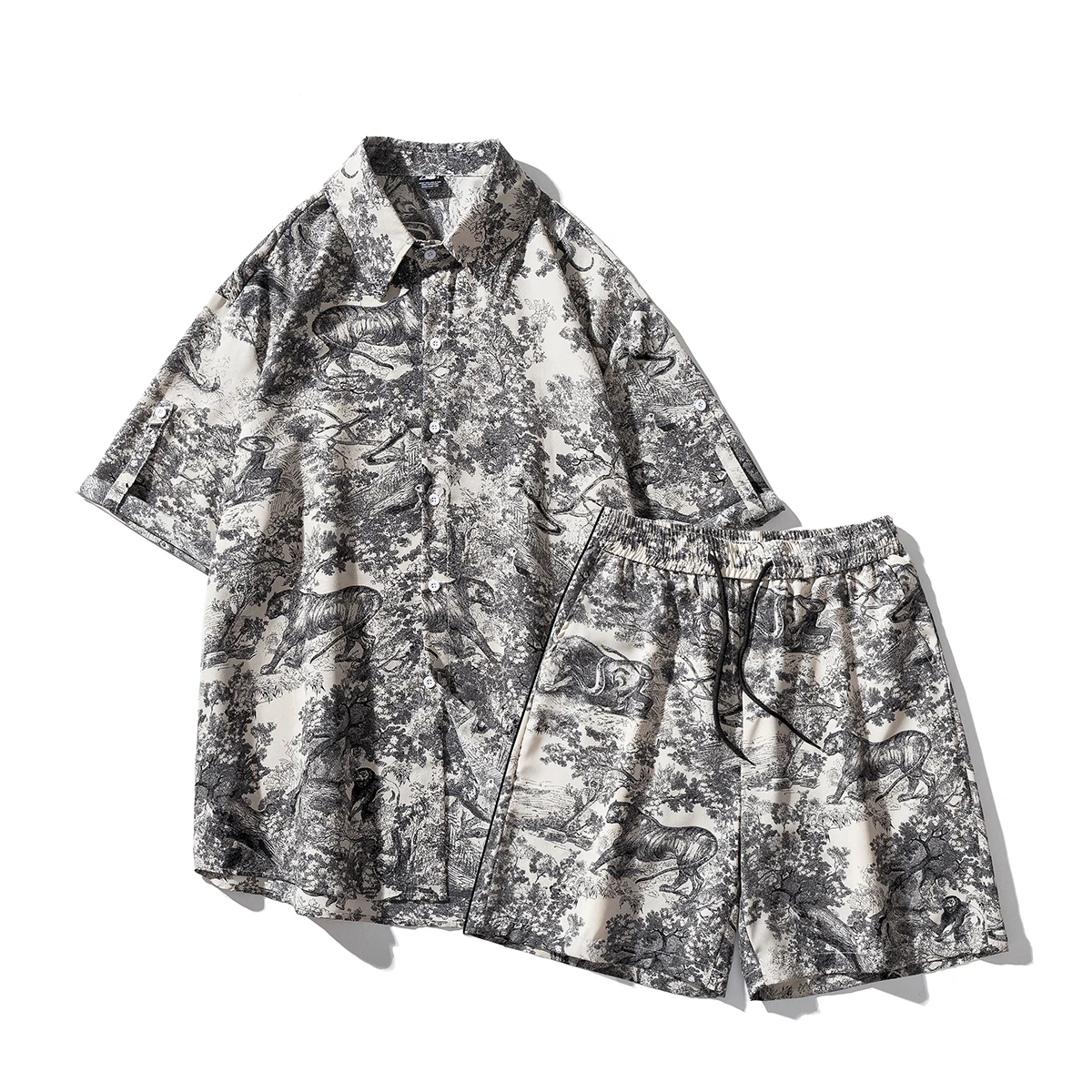 2026 Summer Men Casual Print Sets Men Short Sleeve Single Breasted Shirt+Shorts Set Male Beach Shorts Home Clothes Set