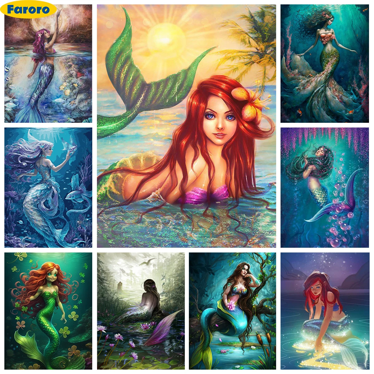 

Mermaid Diamond Art Painting Kit Cartoon Girl Pictures Diy Diamond Embroidery Cross Stitch Colorful Mermaid Home Wall Decor Gift