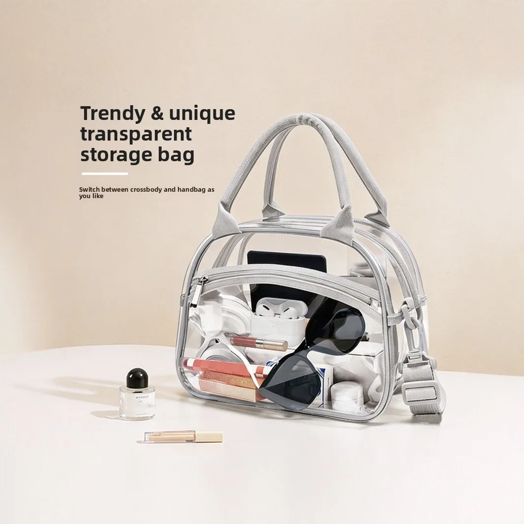 Clear Crossbody Bag PVC Transparent Waterproof Storage Organizer With Detachable Shoulder Strap For Travel Concert Stadium Women