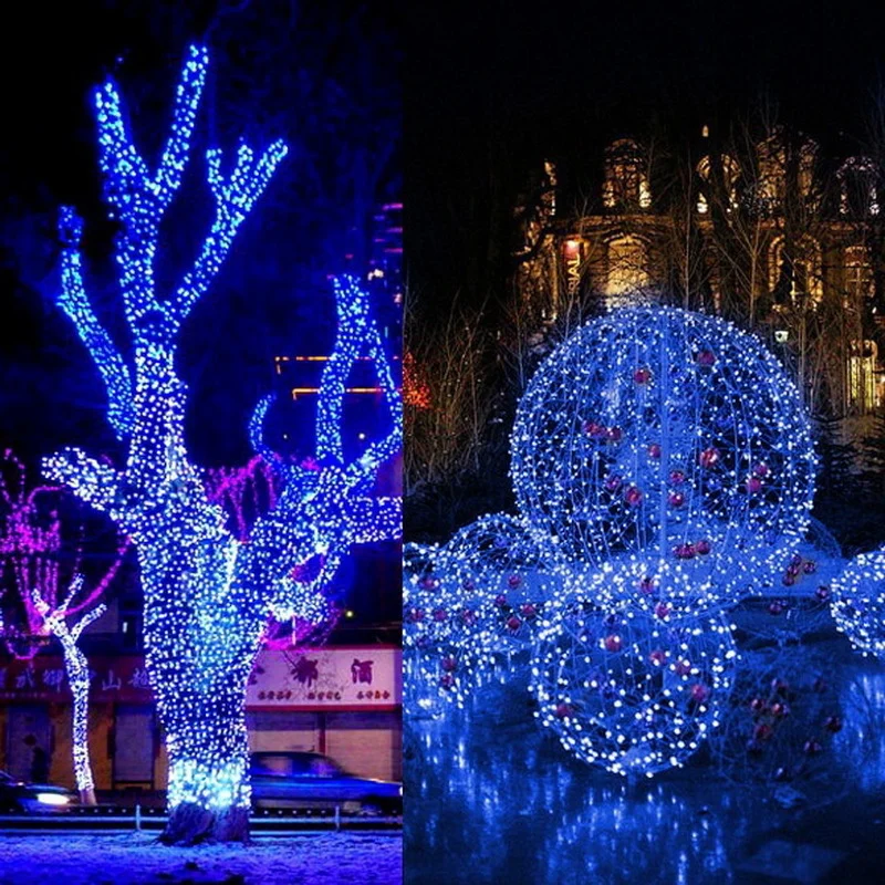 Guirlande lumineuse décorative à 200 Led bleues, 20m, 110v Us, avec bouchon arrière, pour noël, Festival