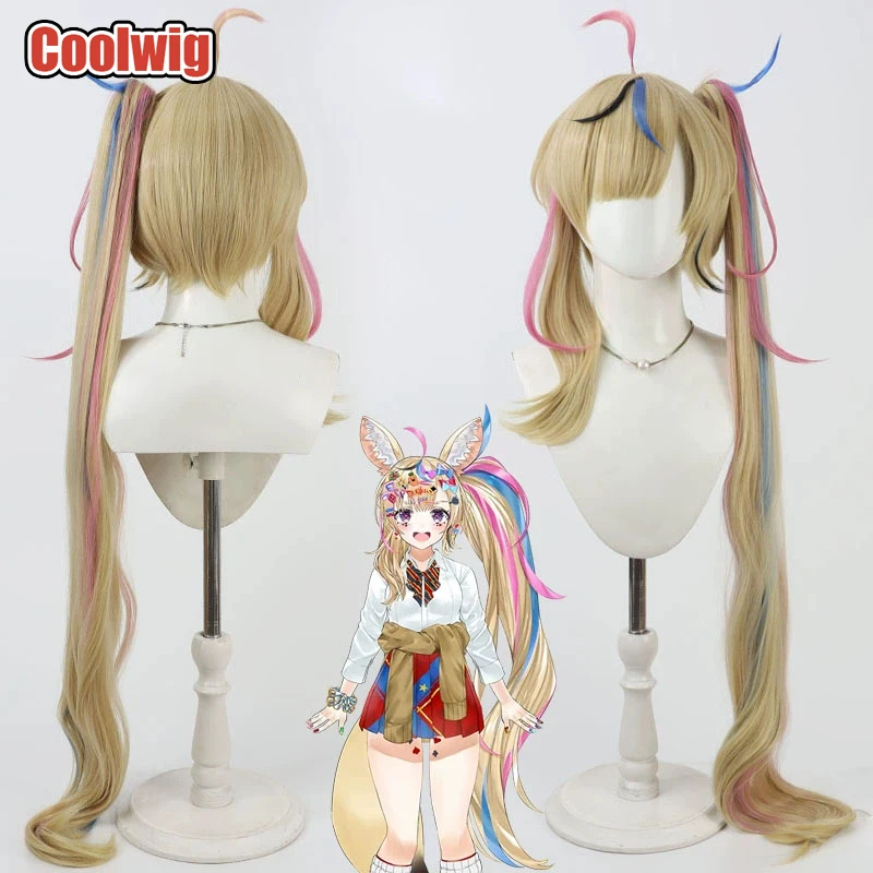 Coolwig Synthetic Hair Omaru Polka Cosplay Wigs Virtual YouTuber Omaru Polka 110cm Long Mixed Color Ponytail Wig Heat Resistant