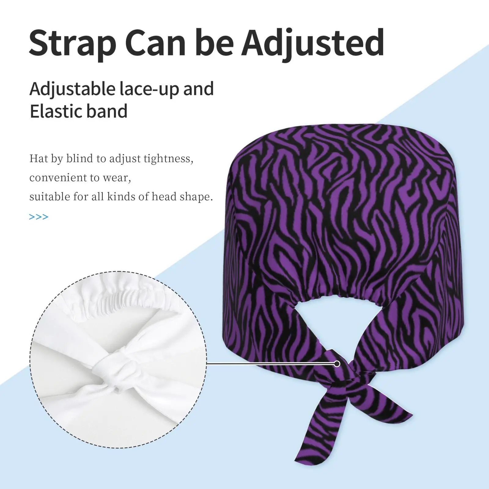 Purple Zebra Print Work Cap Universal Adjustable Sports Strap Frosted Cap Neutral Lace Up Cap Nurse Cap Comfortable