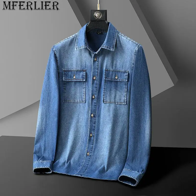 

New denim shirt jacket men's casual loose plus size 8XL cowboy shirt spring autumn hundred with the shirts for men 6XL 7XL