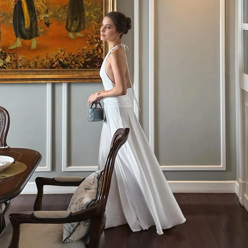 Mulheres fora do ombro roupas estilo europeu e americano moda simples em camadas decoração branco sem mangas suspender vestido