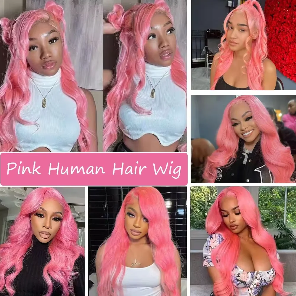 Wig Rambut Asli Warna Pink Body Wave 13x6 HD Transparent Lace Frontal Wig 30 36 Inch 13x4 Lace Front Wig Pre Plucked Untuk Wanita