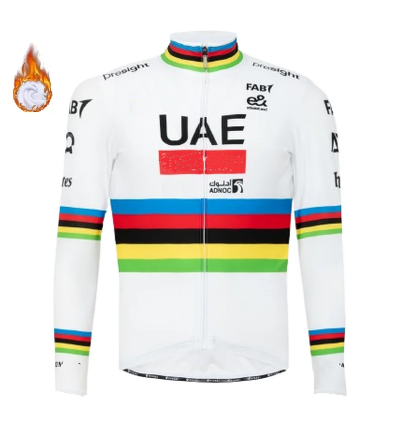 WINTER FLEECE THERMAL 2024 UAE TEAM WORLD CHAMPION ONLY LONG SLEEVE CYCLING JERSEY CYCLING WEAR ROPA CICLISMO SIZE XS-4XL