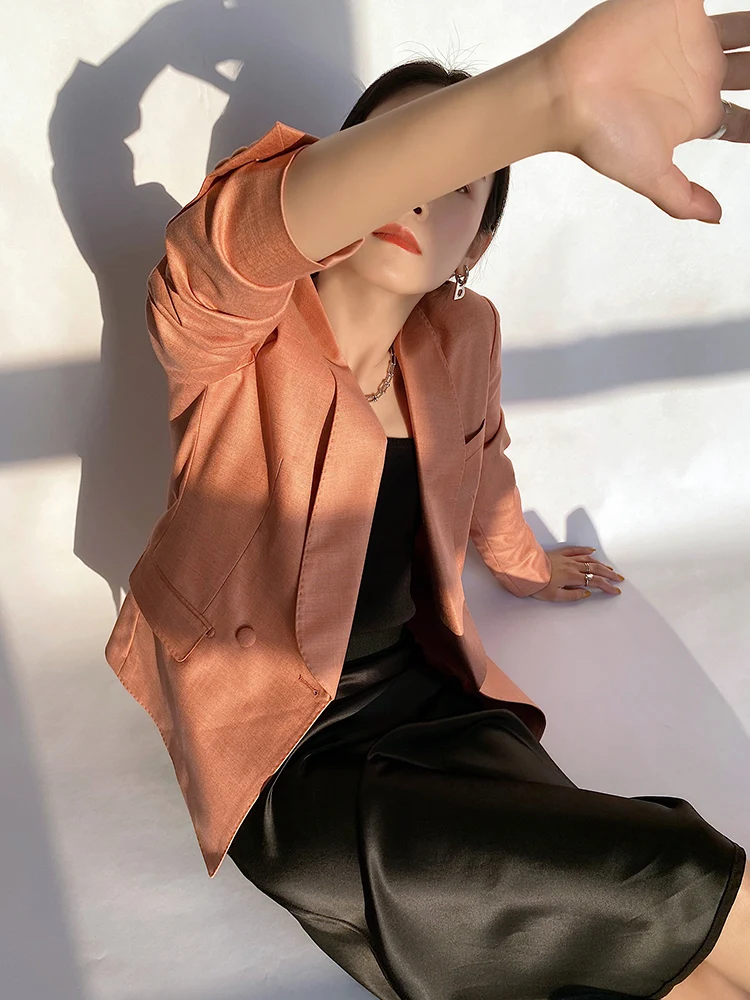 Terno azul slim fit Jaet feminino outono novo Sle Qingguo gola cintura cinched carreira usar conjunto de terno de emagrecimento commute Sle P...