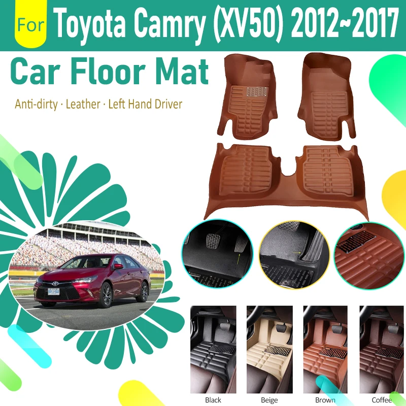 Car Floor Mat For Toyota Camry XV50 Daihatsu Altis 2012~2017 Leather Pads Foot Cover Left Hand Driver Rug Cover Auto Accessories