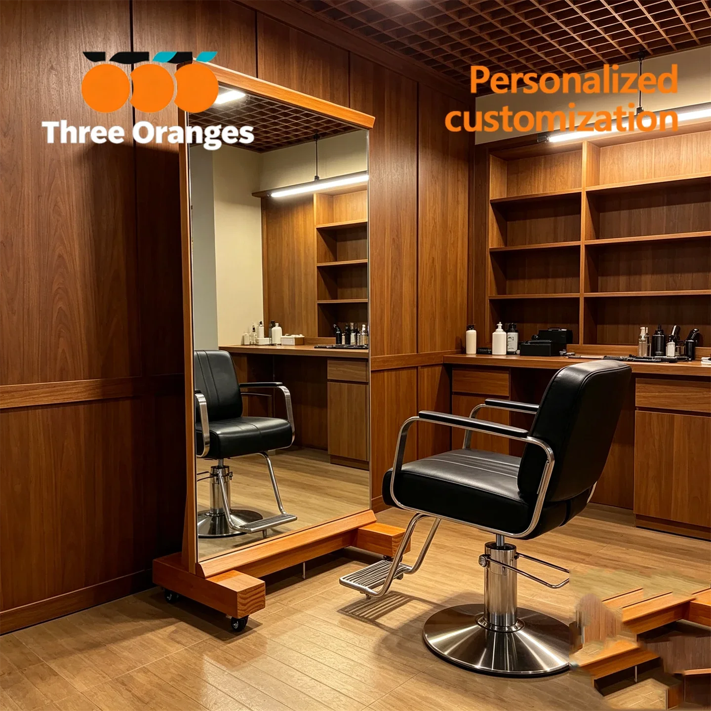 9344 New high-end solid wood barber shop mirror table hair salon special single and double-sided hairdressing floor mirror