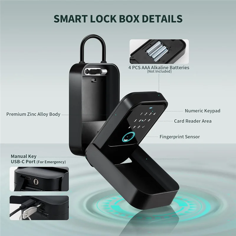 B50B-Smartlock Box For House Key With 5 Unlocking Methods Fingerprint,App Control, Access Card, Password,Suitable For Office