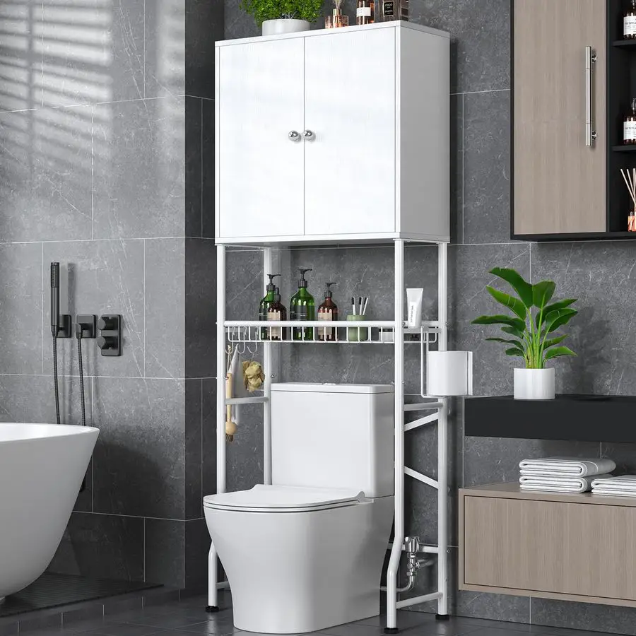 

The Toilet Storage Cabinet 2Door Design Bathroom Organizers Shelf, Freestanding SpaceSaver Above Toilet Storage Cabinet with Pri