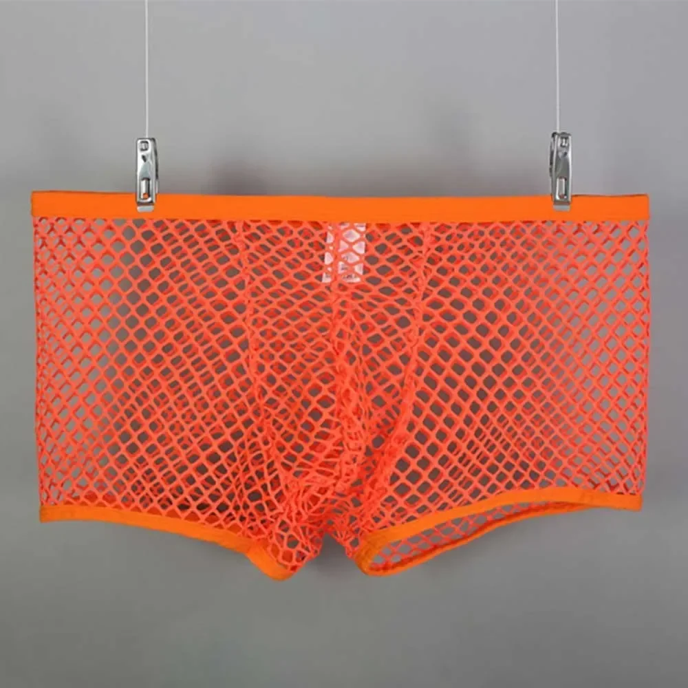 Men\'s Sexy Lingerie Fishnets Adult Male Underwear See-through Boxer Briefs Sheer Mesh Hollow Shorts Underpants Boxershorts