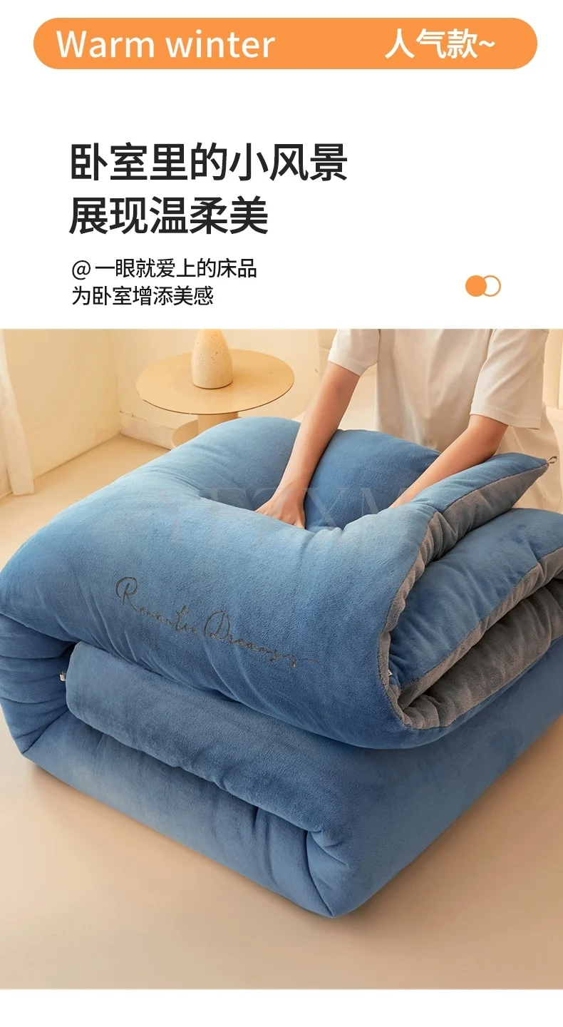 Thickened Warm Milk Velvet Winter Quilt Soft Comfort Double Sided Plush Comforter Queen King Fluffy Warmth Thick Blanket for Bed