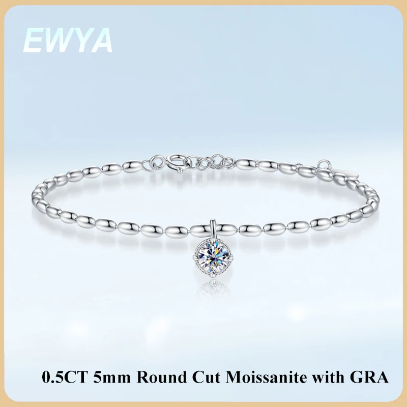 

EWYA GRA Certified 0.5CT D Color Moissanite Link Bracelet for Women 925 Silver Diamond Hand Chain 16-19cm Adjustable Bracelets