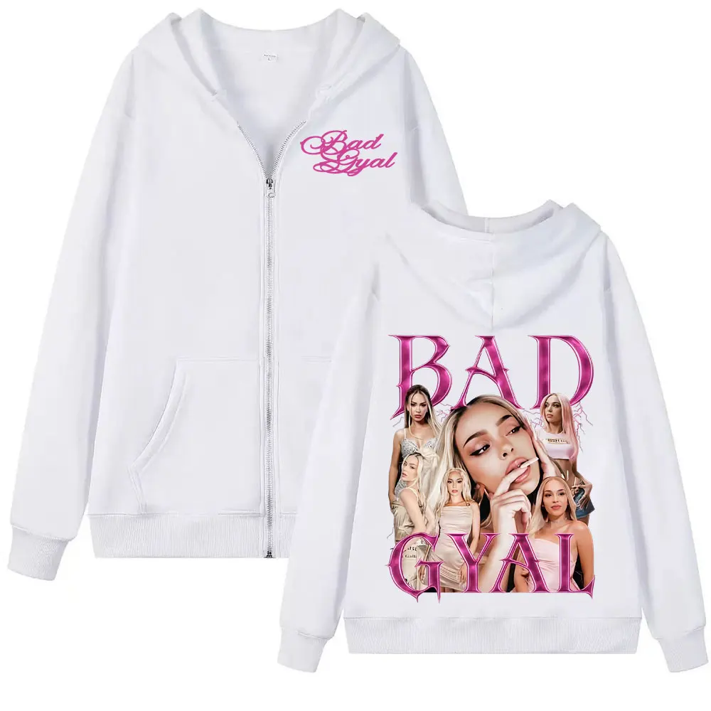 Singer Bad Gyal 빈티지 90년대 지퍼 후드티 남성 여성 하라주쿠 미학 트렌드 스웨트 셔츠 코트 캐주얼 바디워머 지퍼 업 풀오버