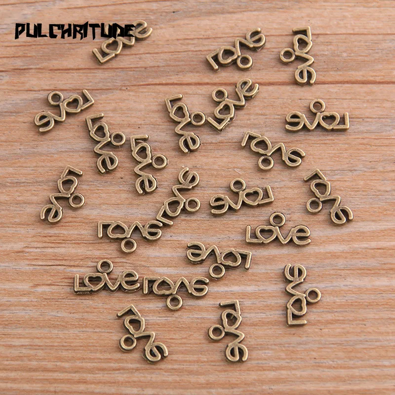 100PCS 7*12mm Two Color Vintage Metal Zinc Alloy Small Letters love Charms Fit Jewelry Animal Pendant Charms Makings