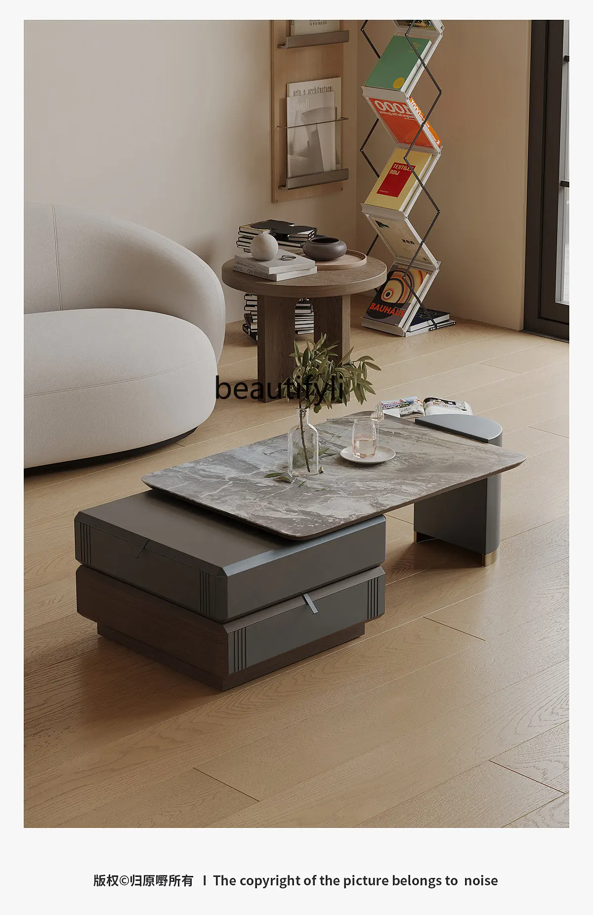 Italian Minimalist Rotating Coffee Table Living Room Home Rectangular Light Luxury Stone Plate Coffee Table