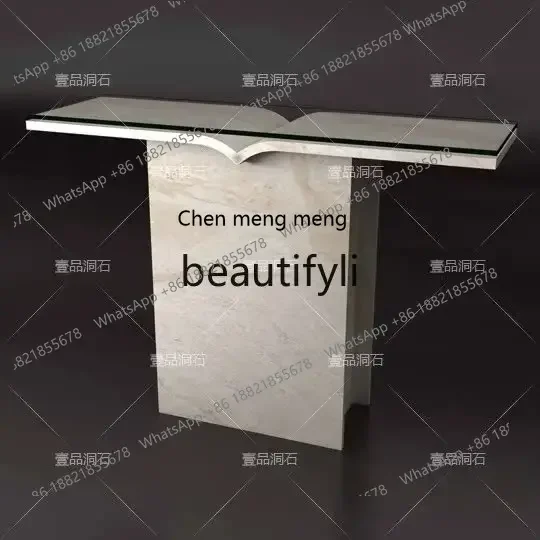 D178  Natural white cave stone marble entrance cabinet simple modern living room study glass furniture size